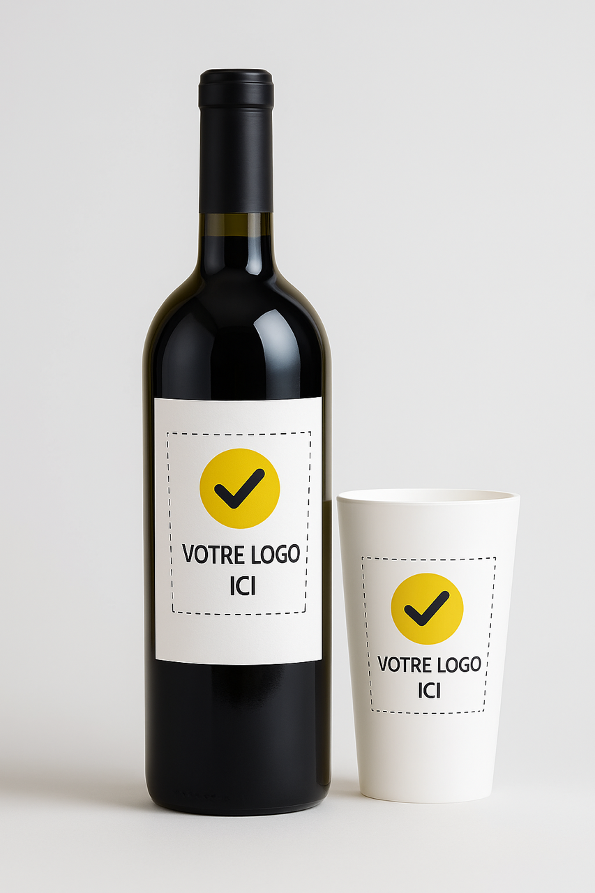 lot gobelet et étiquette bouteille